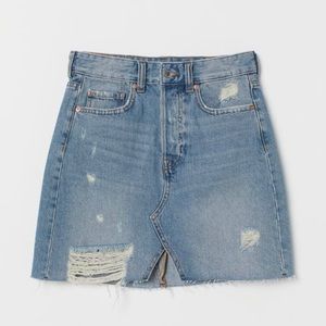H&M &Denim Buttonfly Distressed Raw Hem Skirt